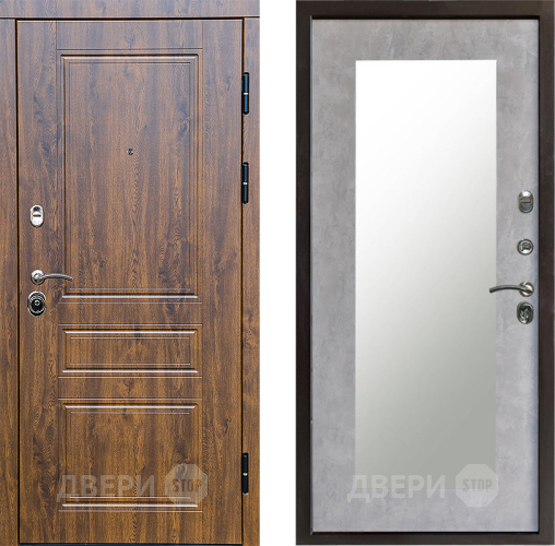 Входная металлическая Дверь Престиж Классика Дуб Зеркло Пастораль Бетон светлый в Протвино