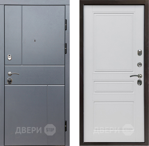 Входная металлическая Дверь Престиж Горизонт Грэй Классика Белый матовый в Протвино