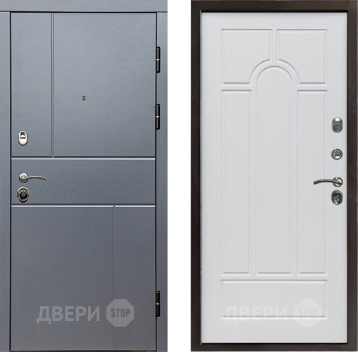 Входная металлическая Дверь Престиж Горизонт Грэй Арка Белое дерево в Протвино