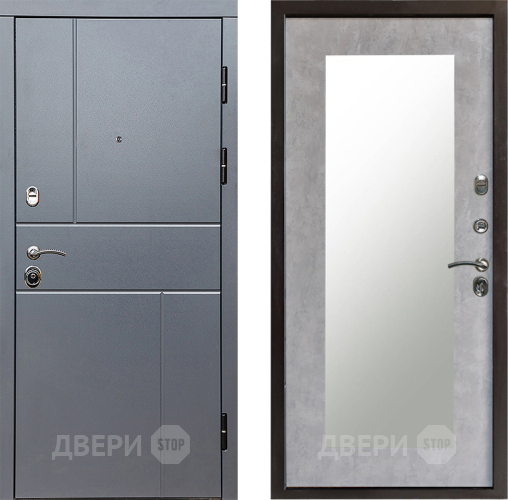 Входная металлическая Дверь Престиж Горизонт Грэй Зеркло Пастораль Бетон светлый в Протвино