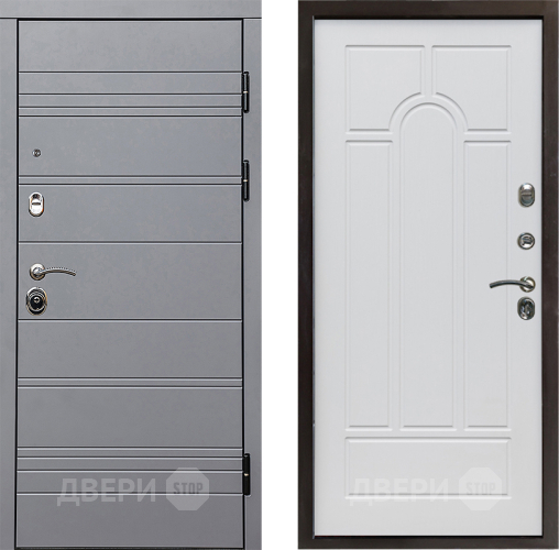 Входная металлическая Дверь Престиж Линия Грэй Арка Белое дерево в Протвино