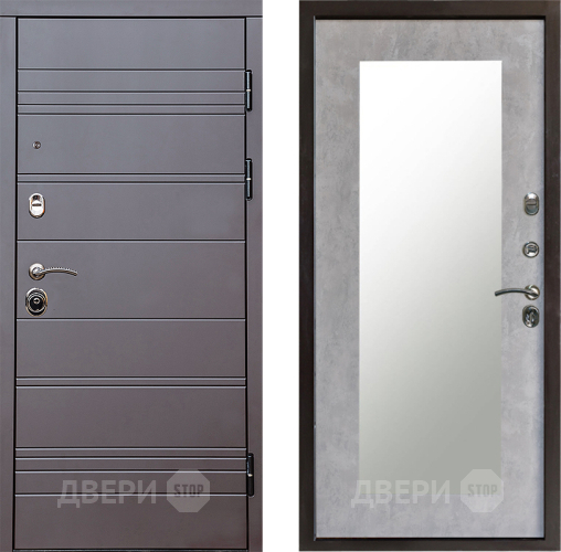 Входная металлическая Дверь Престиж Линия Браун Зеркло Пастораль Бетон светлый в Протвино