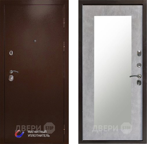 Входная металлическая Дверь Престиж Медь Зеркло Пастораль Бетон светлый в Протвино