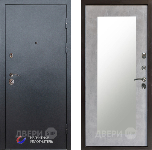 Входная металлическая Дверь Престиж Графит Зеркло Пастораль Бетон светлый в Протвино