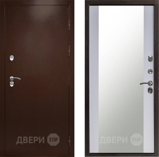 Входная металлическая Дверь Престиж TERMO с терморазрывом Снегирь Медь Зеркало Белый софт в Протвино