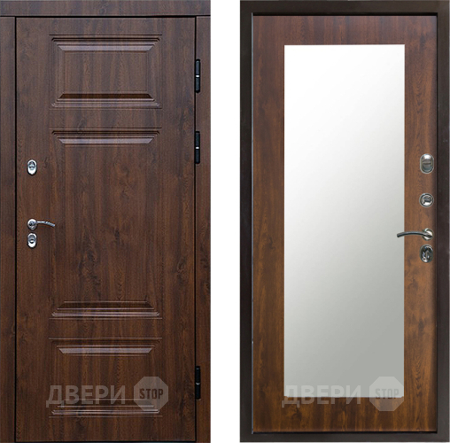 Входная металлическая Дверь Престиж TERMO с терморазрывом Премиум Орех Зеркало пастораль Дуб в Протвино