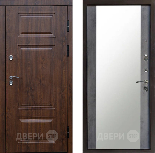 Входная металлическая Дверь Престиж TERMO с терморазрывом Премиум Орех Зеркало Бетон темный в Протвино