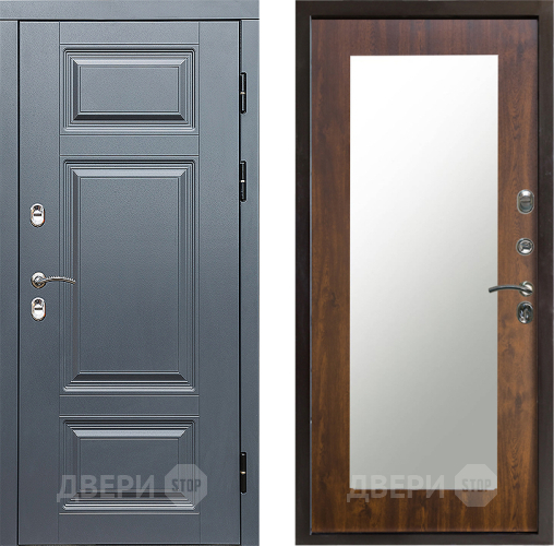 Входная металлическая Дверь Престиж TERMO с терморазрывом Премиум Грэй Зеркало пастораль Дуб в Протвино