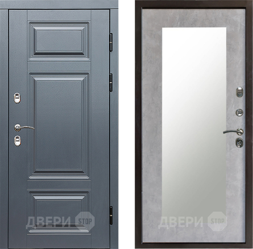 Входная металлическая Дверь Престиж TERMO с терморазрывом Премиум Грэй Зеркало пастораль Бетон светлый в Протвино