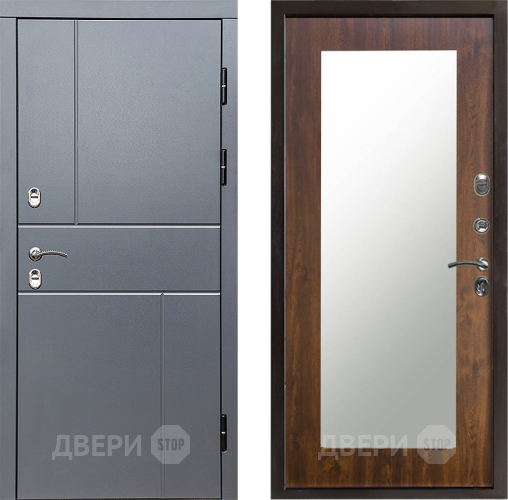 Входная металлическая Дверь Престиж TERMO с терморазрывом Горизонт Грэй Зеркало пастораль Дуб в Протвино