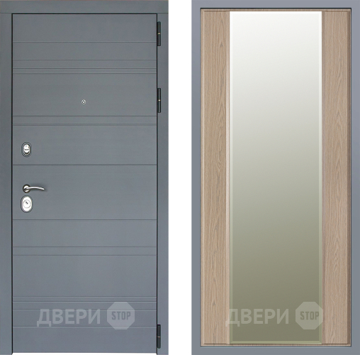 Дверь Заводские двери Лира Софт графит Зеркало Макси Беленый дуб в Протвино