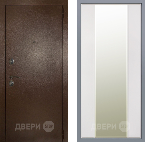 Дверь Заводские двери Эталон 3к антик медь Зеркало Макси Белый матовый в Протвино