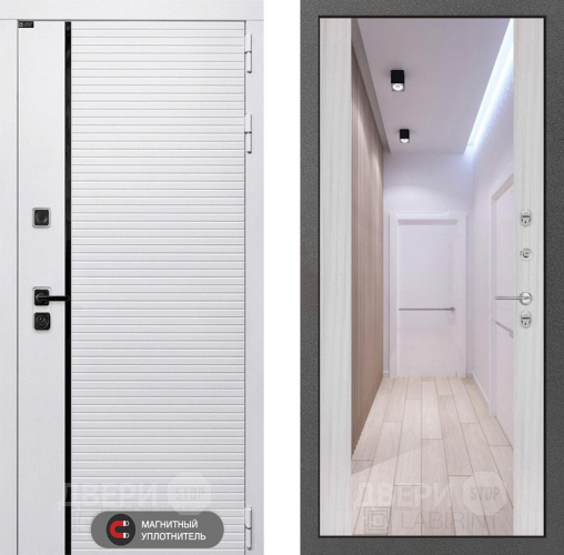 Входная металлическая Дверь Лабиринт (LABIRINT) Royal Зеркало Максимум Сандал белый в Протвино