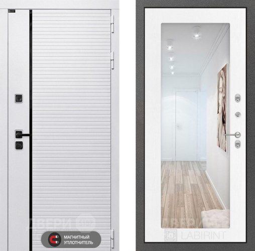 Входная металлическая Дверь Лабиринт (LABIRINT) Royal Зеркало 18 Белое дерево в Протвино