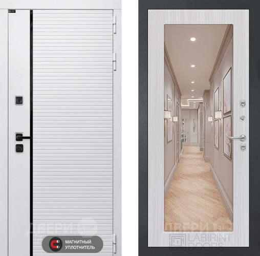 Входная металлическая Дверь Лабиринт (LABIRINT) Royal Зеркало 18 Сандал белый в Протвино