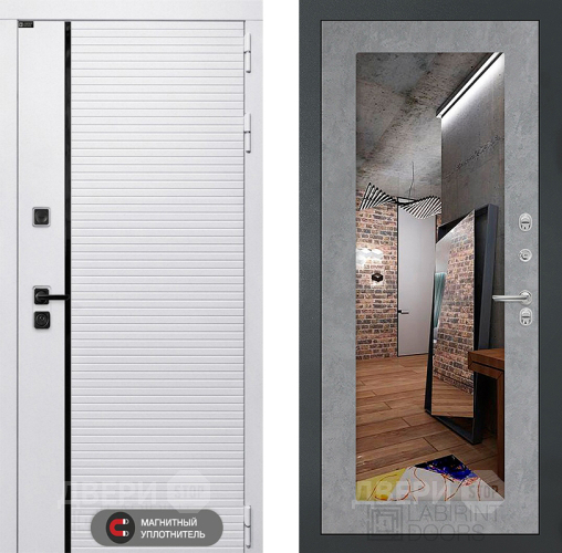 Входная металлическая Дверь Лабиринт (LABIRINT) Royal Зеркало 18 Бетон светлый в Протвино