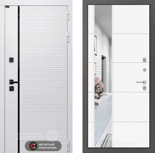 Входная металлическая Дверь Лабиринт (LABIRINT) Royal Зеркало 19 Белый софт в Протвино