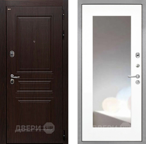 Входная металлическая Дверь Интекрон (INTECRON) Брайтон Тиковое Дерево ФЛЗ-120-М Зеркало Белый матовый в Протвино