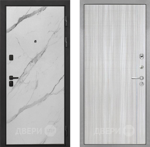 Входная металлическая Дверь Интекрон (INTECRON) Профит Black Мрамор Арктик В-07 с молдингом Сандал белый в Протвино