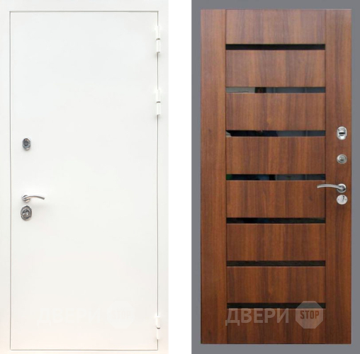 Входная металлическая Дверь Рекс (REX) 5 Белая Шагрень СБ-14 стекло черное Орех бренди в Протвино