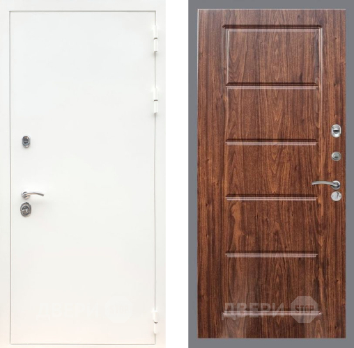 Входная металлическая Дверь Рекс (REX) 5 Белая Шагрень FL-39 орех тисненый в Протвино