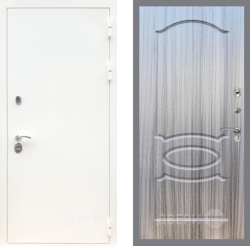 Входная металлическая Дверь Рекс (REX) 5 Белая Шагрень FL-128 Сандал грей в Протвино