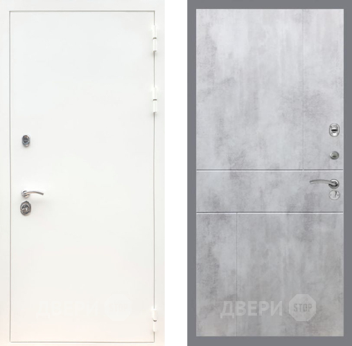 Входная металлическая Дверь Рекс (REX) 5 Белая Шагрень FL-290 Бетон светлый в Протвино