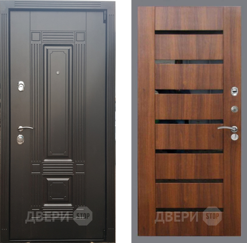 Входная металлическая Дверь Рекс (REX) 9 СБ-14 стекло черное Орех бренди в Протвино