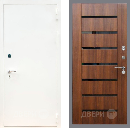 Входная металлическая Дверь Рекс (REX) 1А Белая шагрень СБ-14 стекло черное Орех бренди в Протвино