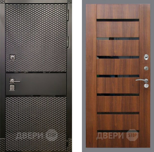 Входная металлическая Дверь Рекс (REX) 15 Черный Кварц СБ-14 стекло черное Орех бренди в Протвино