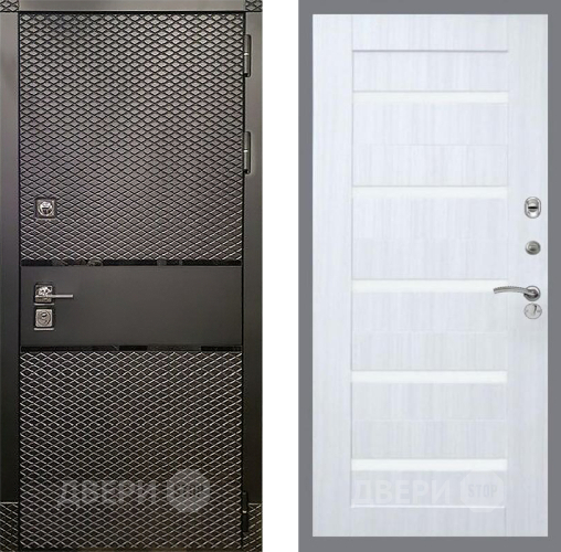 Входная металлическая Дверь Рекс (REX) 15 Черный Кварц СБ-14 стекло белое Сандал белый в Протвино
