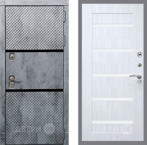 Дверь Рекс (REX) 15 Бетон Темный СБ-14 стекло белое Сандал белый в Протвино