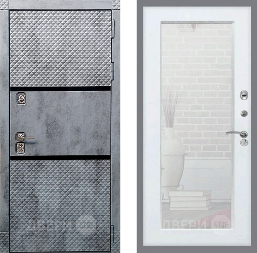 Входная металлическая Дверь Рекс (REX) 15 Бетон Темный Зеркало Пастораль Силк Сноу в Протвино