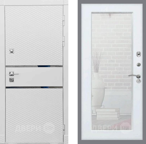 Входная металлическая Дверь Рекс (REX) 15 Силк Сноу Зеркало Пастораль Белый ясень в Протвино