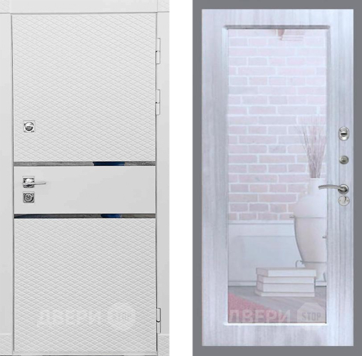 Входная металлическая Дверь Рекс (REX) 15 Силк Сноу Зеркало Пастораль Сандал белый в Протвино