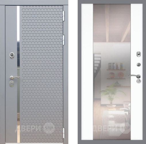Входная металлическая Дверь Рекс (REX) 24 СБ-16 Зеркало Силк Сноу в Протвино