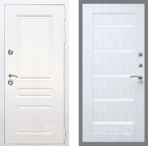 Входная металлическая Дверь Рекс (REX) Премиум-н Силк Сноу СБ-14 стекло белое Сандал белый в Протвино