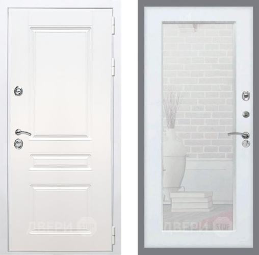 Входная металлическая Дверь Рекс (REX) Премиум-н Силк Сноу Зеркало Пастораль Силк Сноу в Протвино