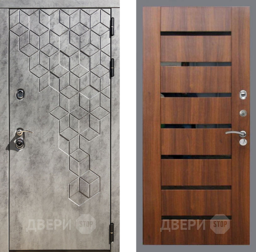 Входная металлическая Дверь Рекс (REX) 23 СБ-14 стекло черное Орех бренди в Протвино